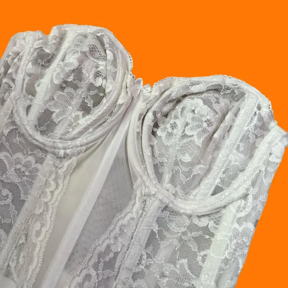 90's vintage white floral lace bustier corset bridal wedding coquette 34C